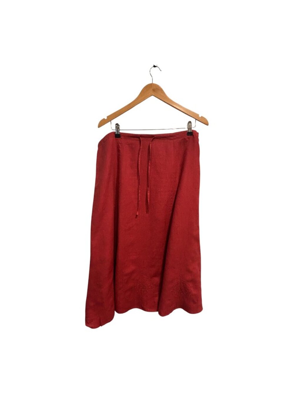 Richard Malcolm Red Linen Embroidered Midi Skirt Size 14 Boho Cottagecore - Picture 4 of 6